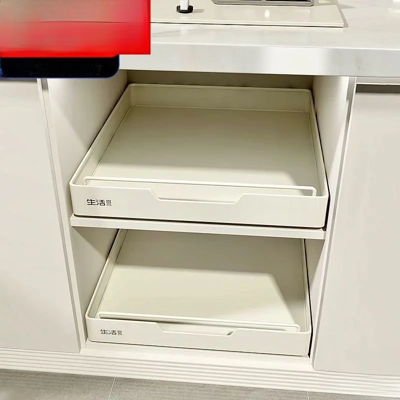 Organizador de Armário de Cozinha com Gaveta Deslizante, Caixa de Armazenamento de Louça, Prateleira Profunda para Armário, Suporte para Panelas e Tam