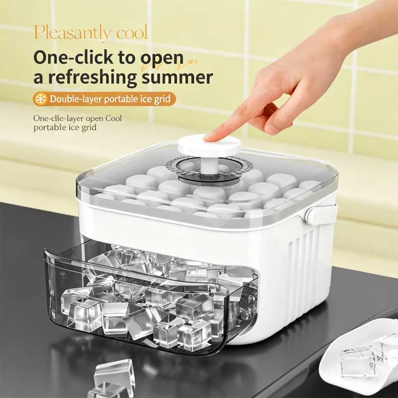 Molde para hielo para hacer hielo casero. Diseño de almacenamiento con tapa de 2 capas, gran capacidad, ideal para mini refrigeradores domésticos.