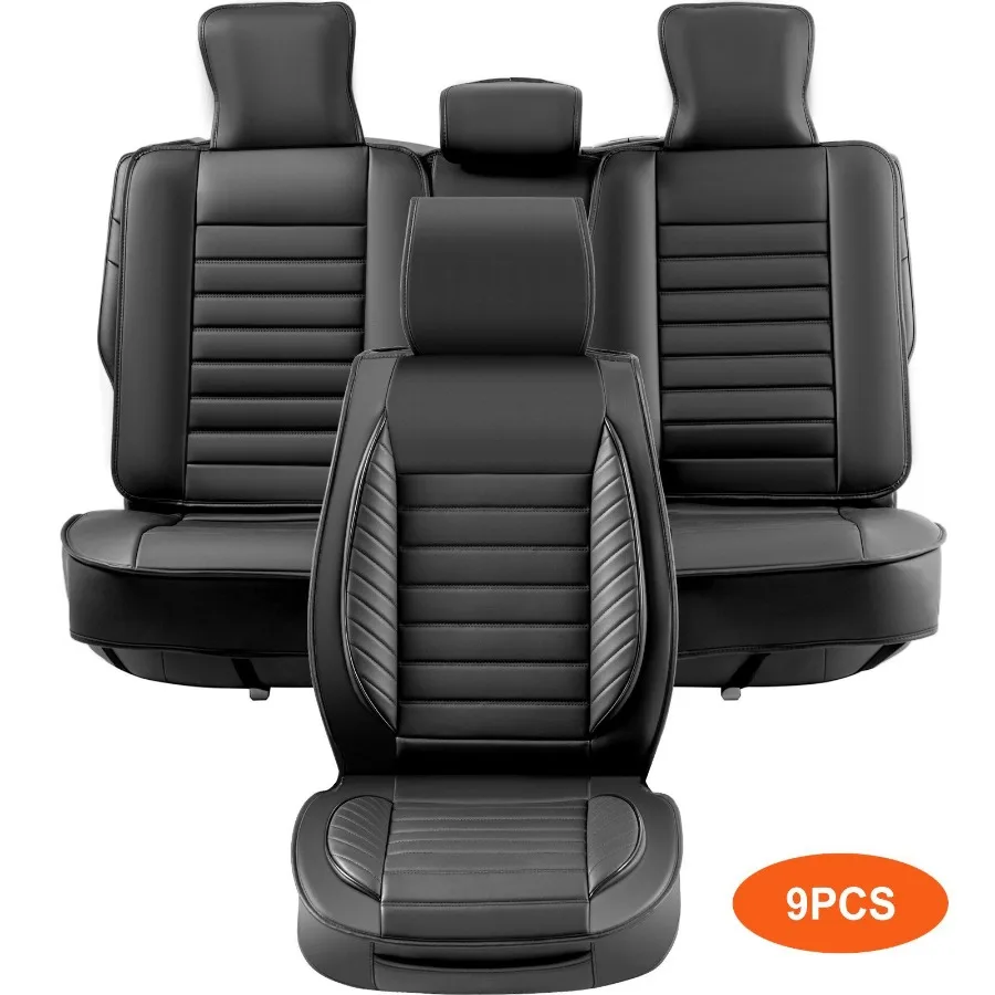 

Seat Covers Universal Car Seat Covers Full Set Seats Front and Rear Seat 9pcs Faux Leather Seat Cover Semienclosed Design Deta