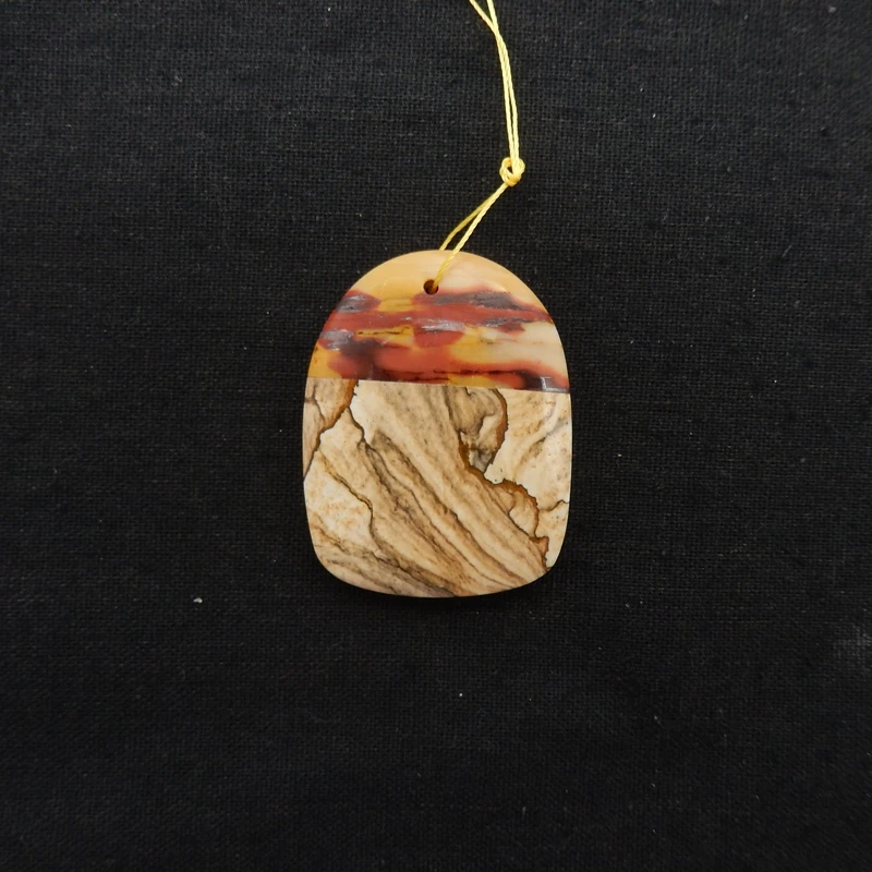 

Natural Gemstone Intarsia Side-Drilled Pendant Bead 51x40x7mm Picture Jasper Mookaite Jasper & White Jade for Jewelry Making