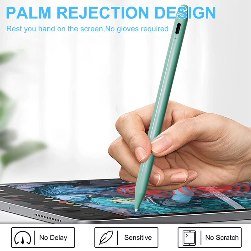 A Apple Lápis Palm Rejeição Stylus Pen, iPad Pro 11, 12.9, Air 4, 7th, 8th, Mini 5, Tablet Active Pen