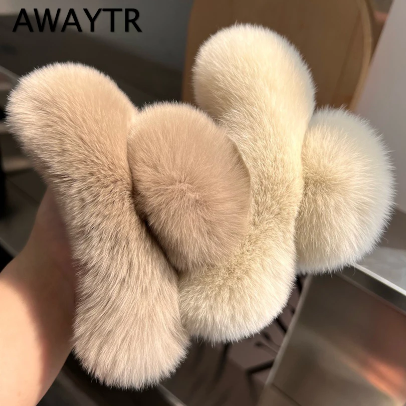 AWAYTR Faux Fur Hair Claw Rabbit Hair Large Hairpin Back Head Temperament Clip New Cute Plush Hair Scratching Ponytail Hair Claw