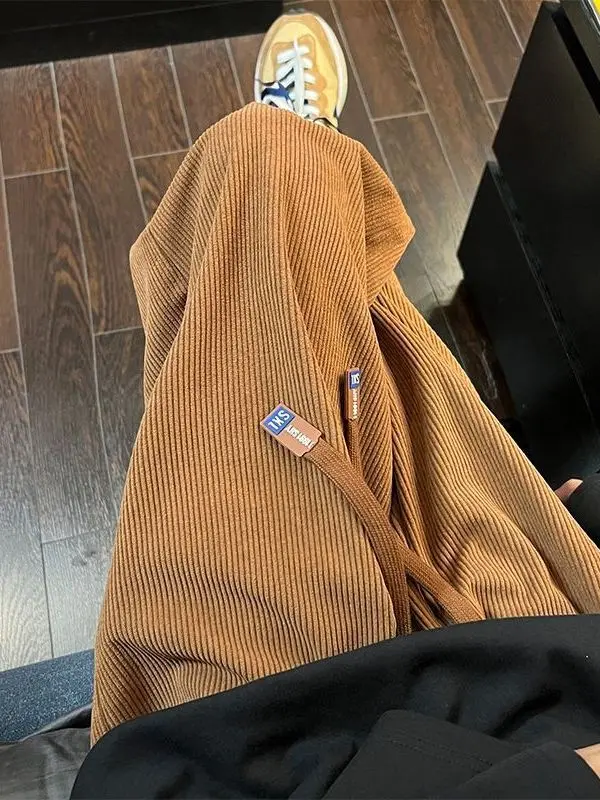 Khaki Corduroy Casual Pants Men Women Autumn Winter New Style Student Korean Versatile Loose Hong Kong Style Cuffed Trousers ...