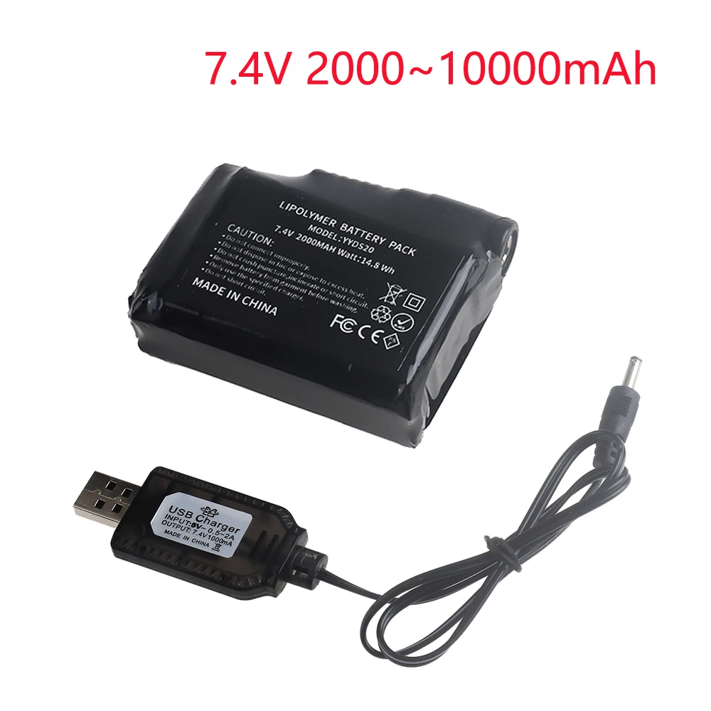 Lithium Polymer Battery for Heated Gloves Vest Socks 7.4V Rechargeable Battery 2000/3000/6800/10000mAh with USB Heating Clothes