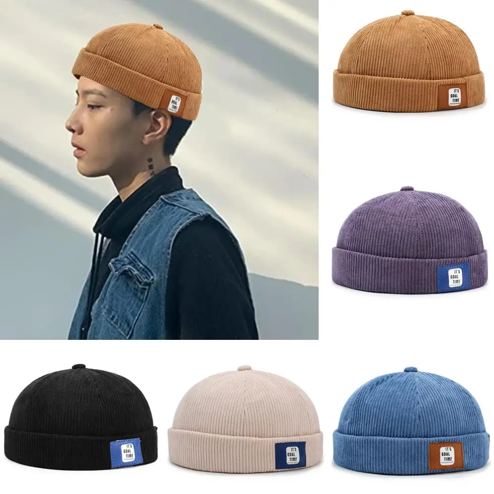

Skullies Cap Hip Hop Hats Fashion Winter Hats Brimless Men's Solid Color Street Vintage Caps Portable Multipurpos Beanie Hat