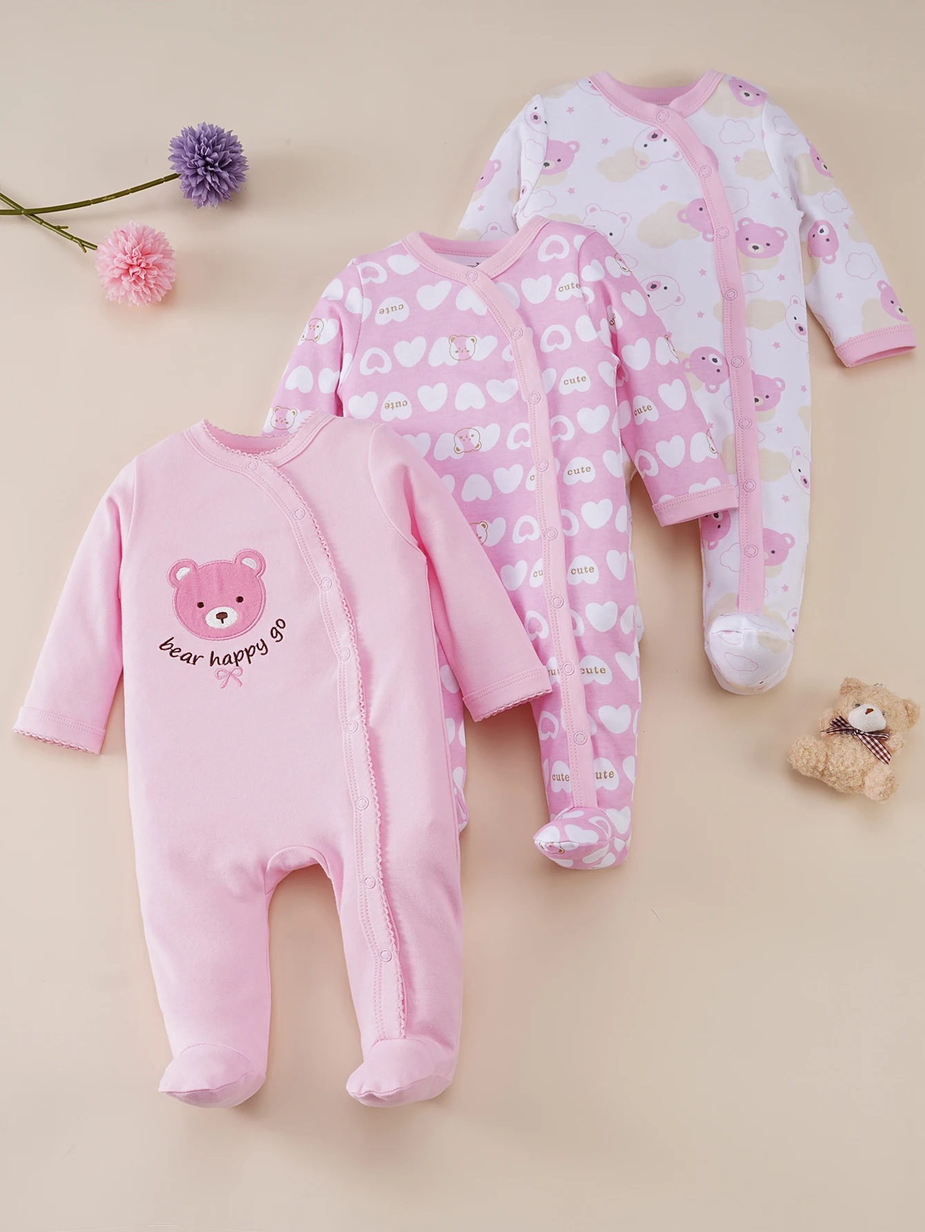 3-Piece Set Baby Long Sleeved Jumpsuit for Spring Autumn Newborns Pure Cotton Foot-Wrapped Warmth And Crawling Baby Spring Autumn Clothes