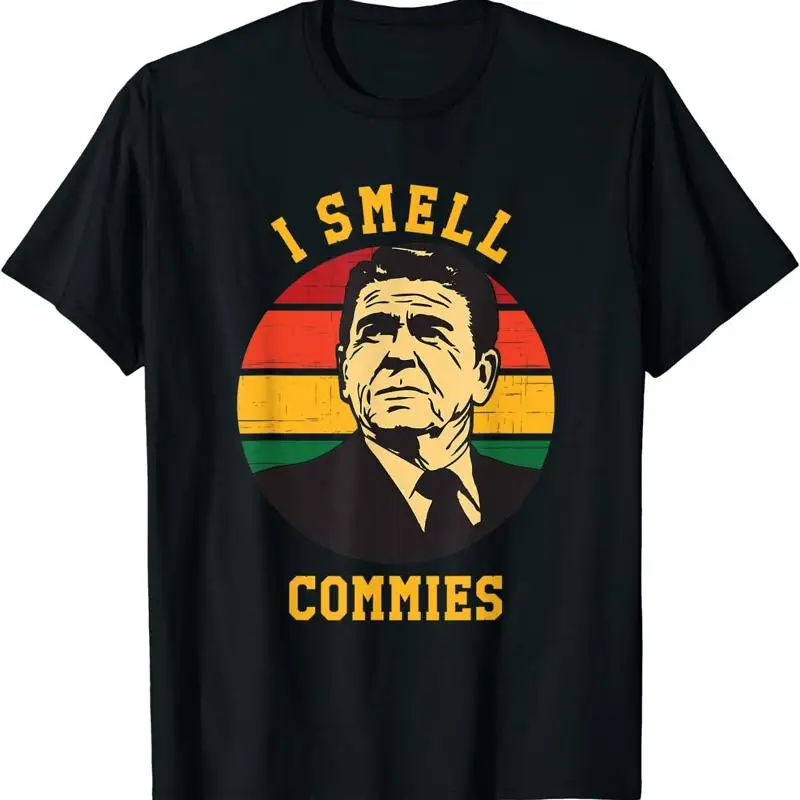 

Новая ограниченная футболка с политическим юмором Reagan I Smell Commies