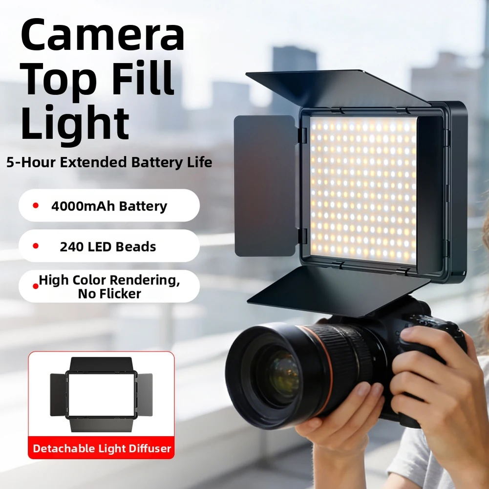 Portable DSLR Camera Fill Light LED Video Ligh 5-Hour Battery Life With Removable Light Shield Photography Accessories