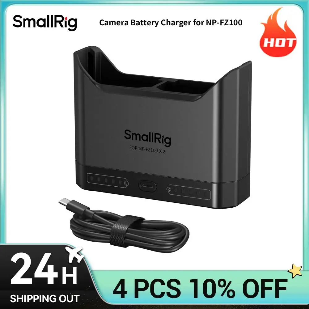 Carregador de Bateria SmallRig para Câmeras Sony NP-FZ100/LP-E6P/EN-EL15c com Porta USB-C de Carregamento Rápido e Proteção Inteligente de Segurança 5489