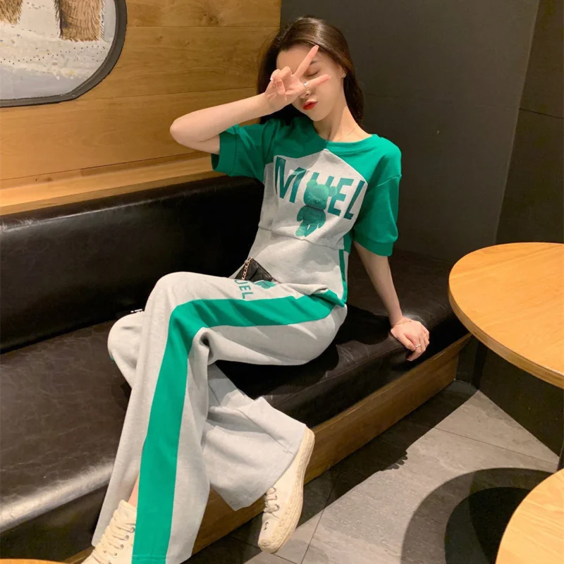 Women's Sweat Suit 2023 Spring Summer New Fashion Korean Short Sleeved T-shirt Tops Pants 2 Two Piece Set Female Casual Clothes