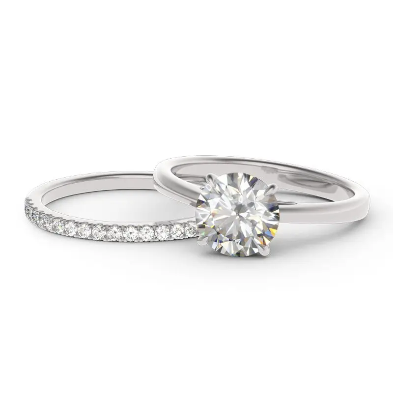 ANZIW 2 Karat ganz Moissanit-Ring, Braut-Sets, Silber 925, Solitär, Verlobung, Eheringe und stapelbare Ewigkeitsringe für Frauen – Detail 5