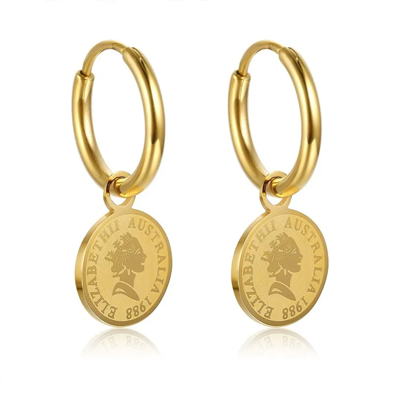 Queen Elizabeth II Commemorative Earrings Rose Flower Earrings Round Gold Coin Earrings Memorial Accessories Queen Decorations