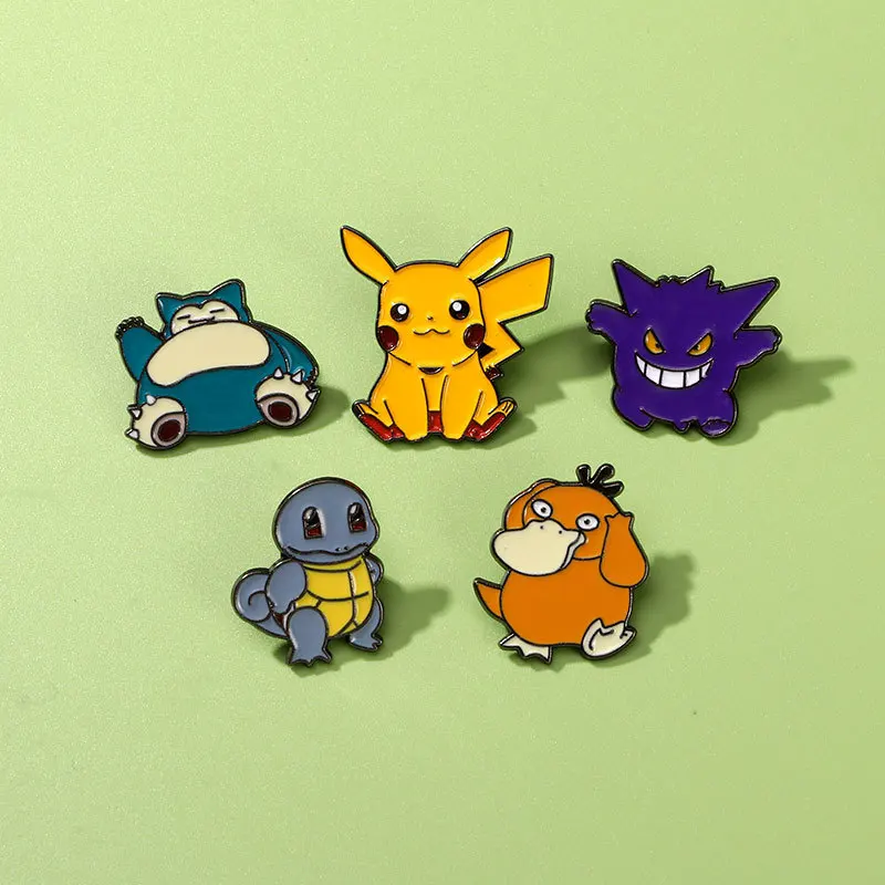 5pcs Pokemon Enamel Pins Set Featuring Pikachu Psyduck Gengar Snorlax - Metal Brooch Badges for Women's Backpack Accessories