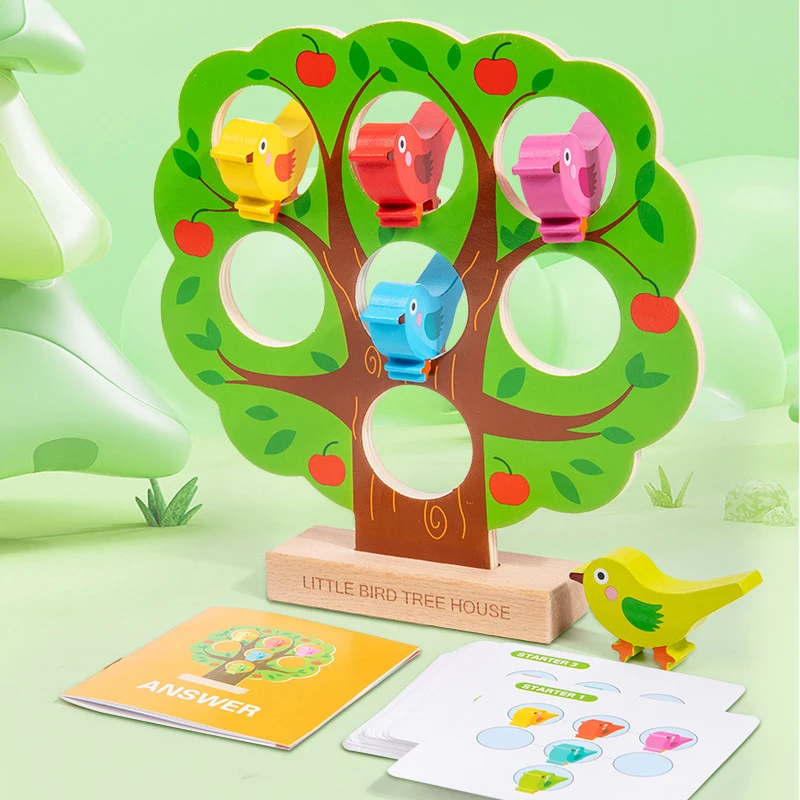 Fun Little Bird Tree House Children's Educational Wooden Toy Toddler Montessori Toy Color Recognition Interactive Desktop