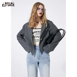 ELFSACK grey irregular contrast blazer coat for women 2024 fit in spring loose solid color casual office style coat