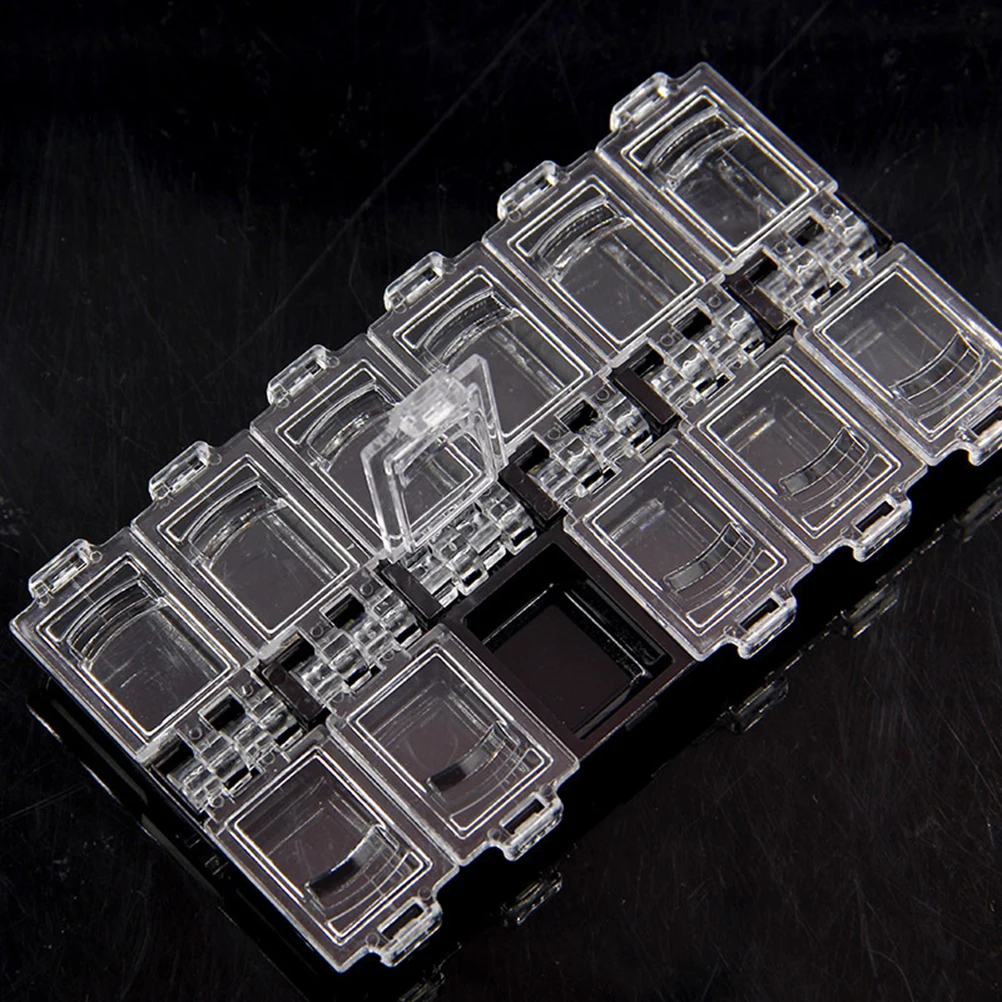

4 шт., 12 отделений, коробка для хранения ювелирных изделий, прозрачный пластиковый чехол-органайзер для дизайна ногтей, бусины, блестящие пудры, отсеки