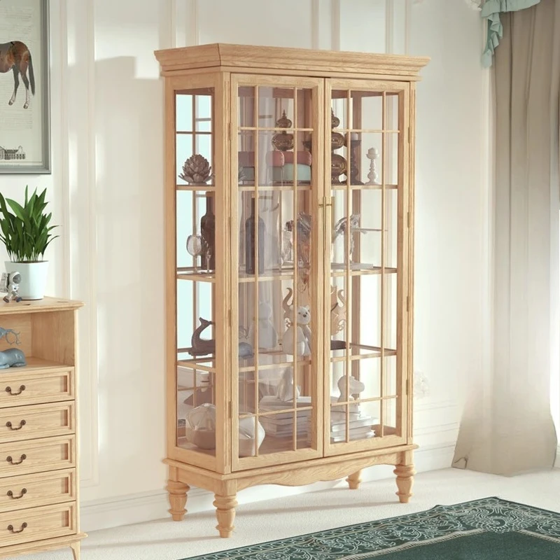 American 2 doors 3 doors log wine cabinet living room large capacity glass display dining room locker