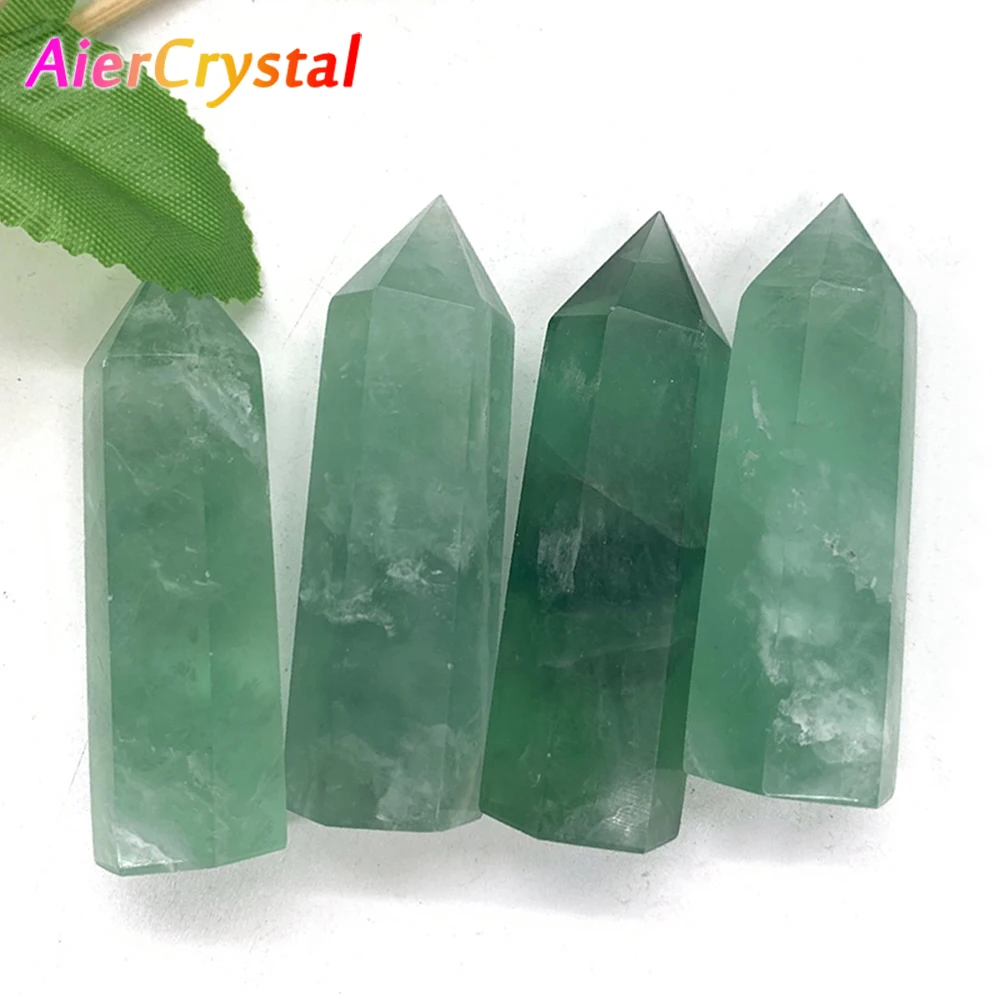 4PCS Natural Firefly Stone Pillar Handmade Green Polishing Love Gift Spiritual Healing Series Mineral Home Decoration Gift