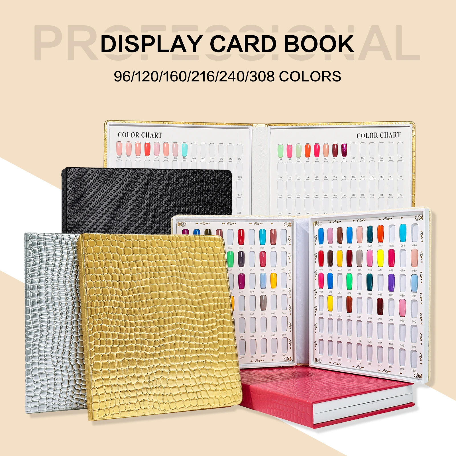 TP 120/216/308 Nail Color Chart Display Book with False Nail Tips UV Gel Polish Card Book Nail Color Swatches Nail Practice Card