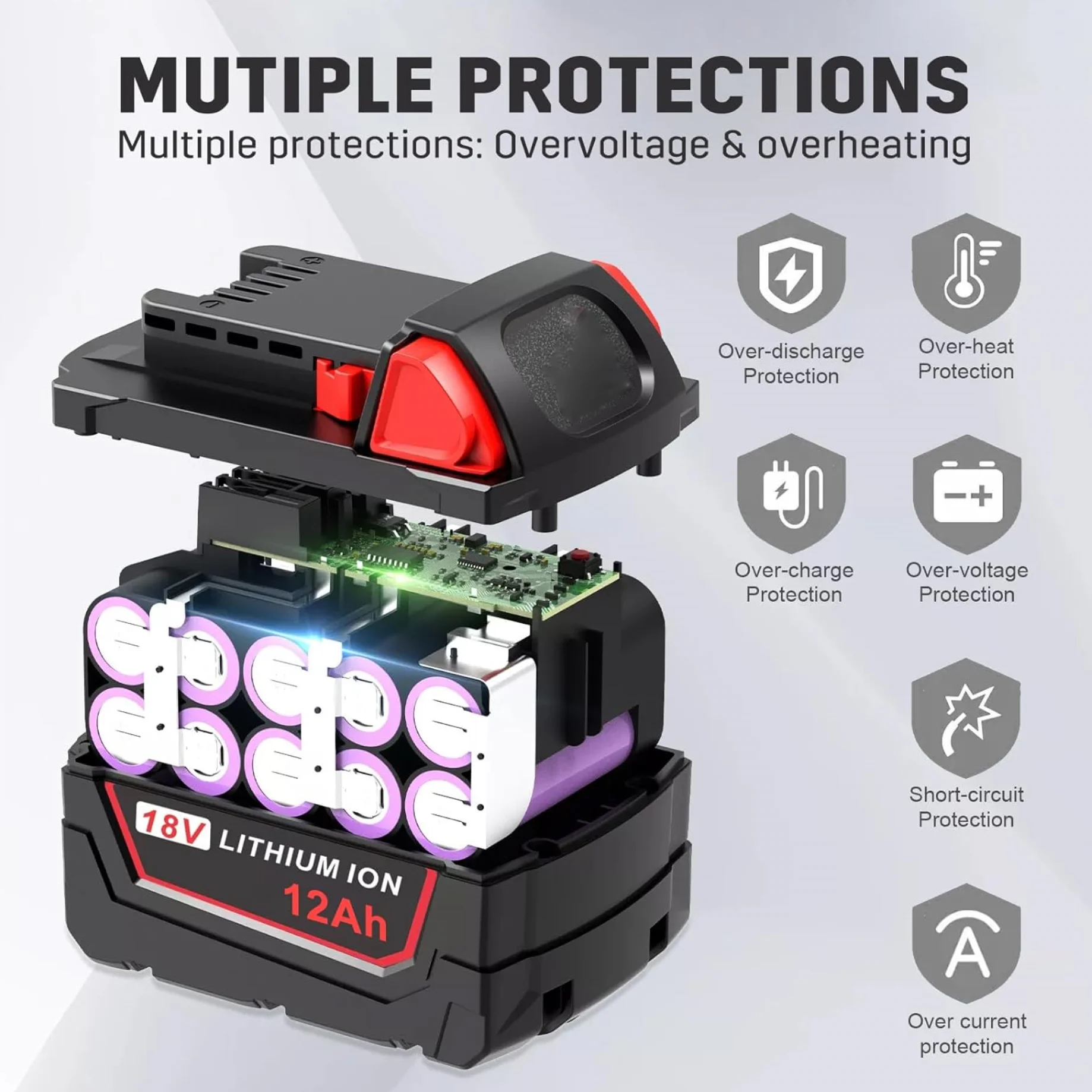 Baterie VINIDA M18 5.0Ah Náhrada za akumulátorové elektrické nářadí Milwaukee M-18 Lithium-iontová baterie Pin - náhled 3