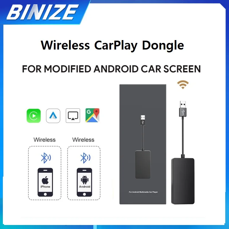 Binize Wireless CarPlay Dongle Wireless Android Auto Car Multimedia Player Bluetooth Auto For Modified Android Car Screen