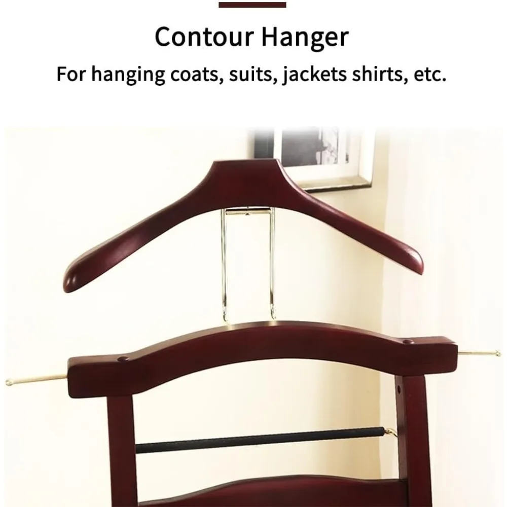 حامل بدلة خشبية مع حامل كرسي شماعات كونتور مع شريط بنطلون درج وربطة عنق وحزام ملابس قائمة بذاتها خادم St #5