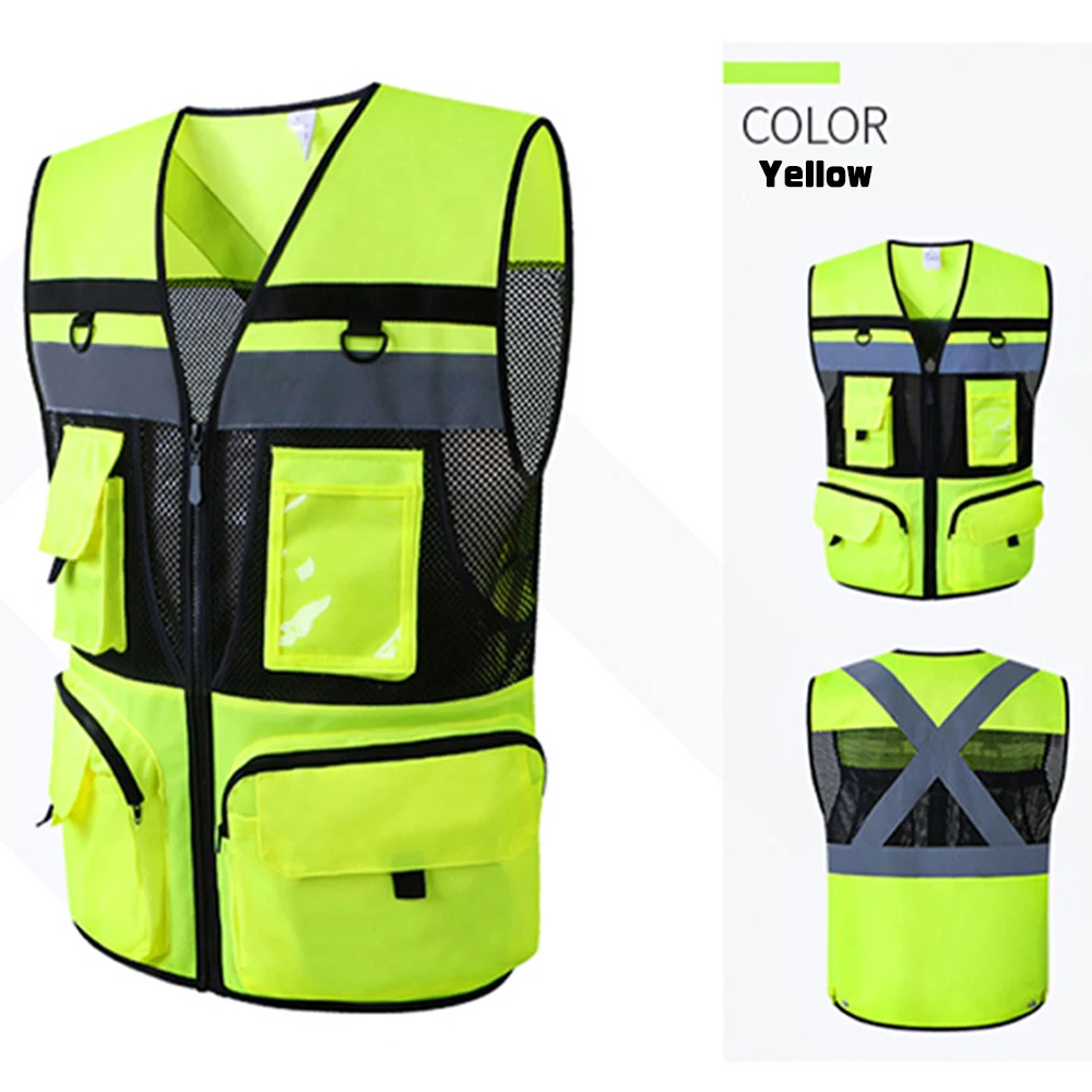 Safety Vest for Men Women with Pockets High Visibility Reflective Strap Zip Front Breathable Construction Traffic Vest