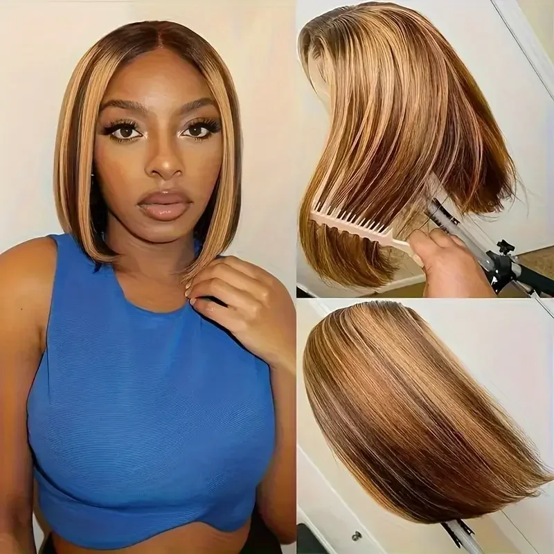 

Синтетический парик Highlight Blonde Straight Lace Front 13x4 HD, короткий, 14 дюймов, с предварительно выщипанной линией роста волос, без клея, термостойкий, швейцарская кружевная основа