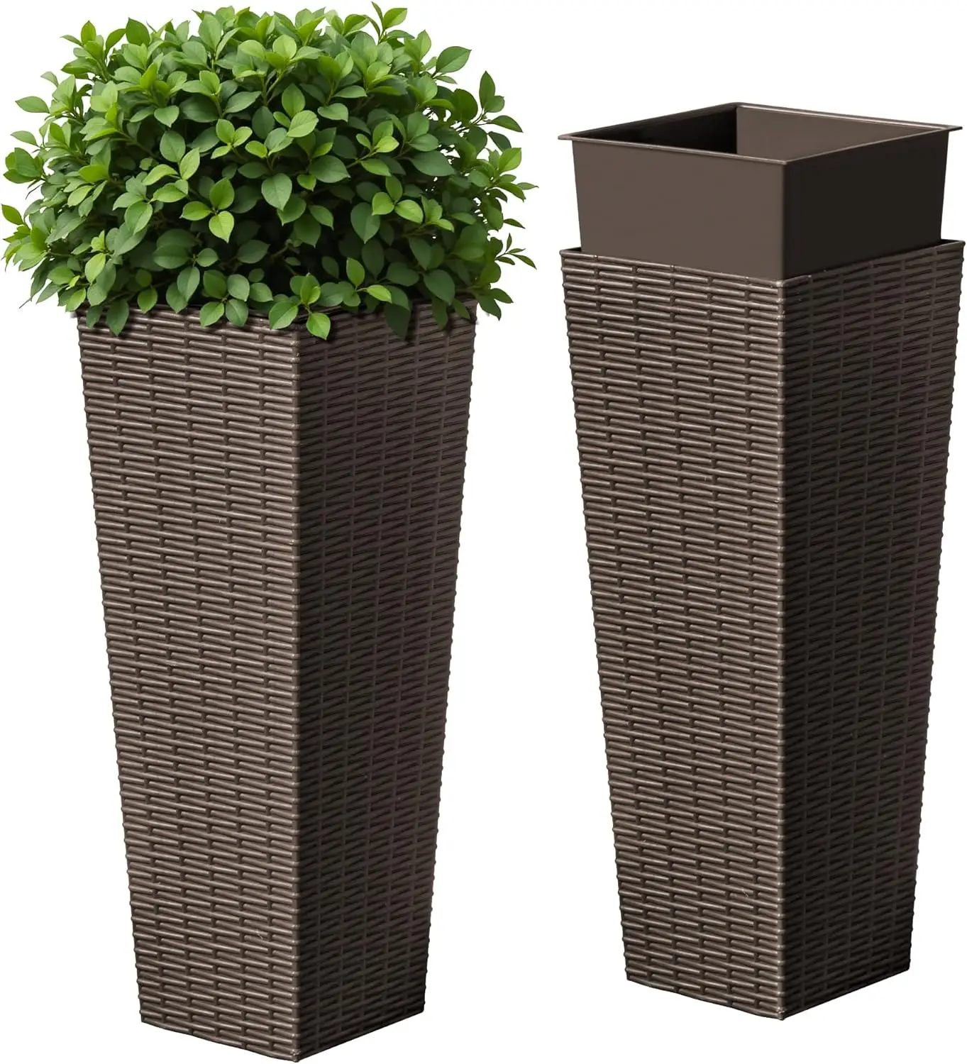 

Resin Tall Planters for Outdoor Plants Set of 2, Large Taper Outdoor Planter Pots with 4 Drainage Holes, Flower Pots Modern D