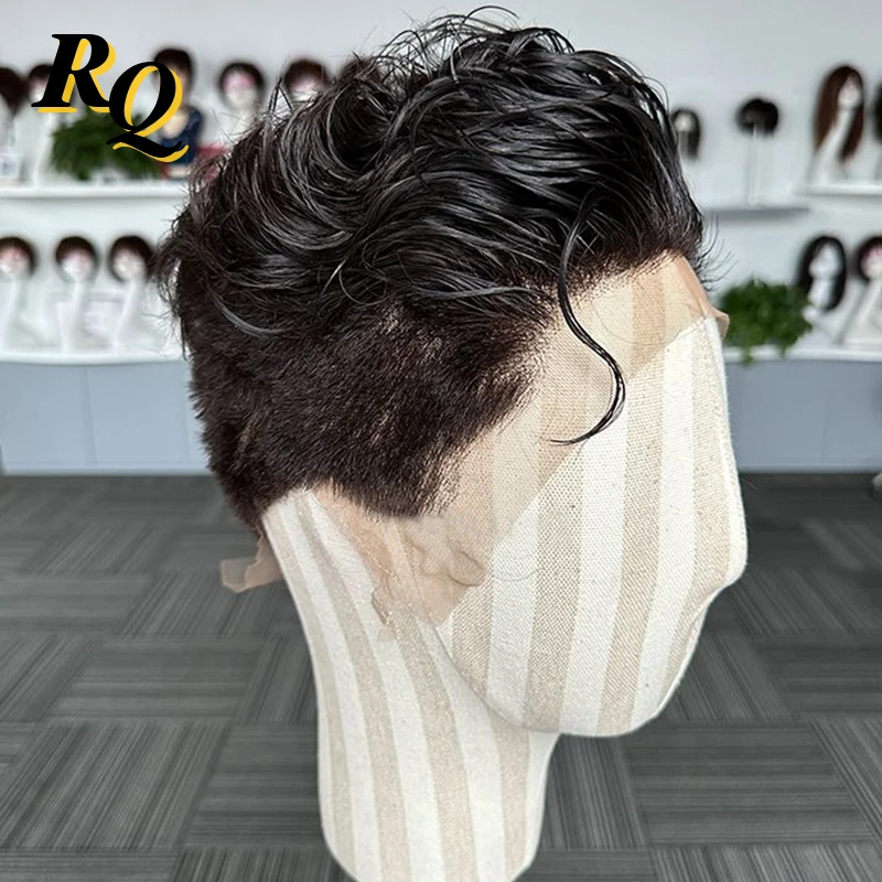 Peluca de encaje completo preestilizada para hombres, pelucas de encaje transparente, peluquín, sistema de reemplazo de cabello humano virgen