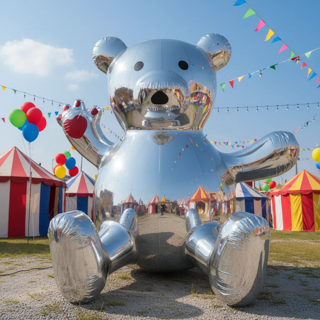 Inflatable Mirror Bear Balloon, Metallic Shiny PVC Floating Sphere, Party Event Decoration, 12 Inch Round Balloon