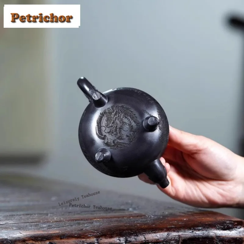 HOYIHM 260ml Authentic Yixing Purple Clay Teapot Master Handmade Dragon Pair Pot Raw Ore Stone Yellow Mud Kettle Zisha Teaset