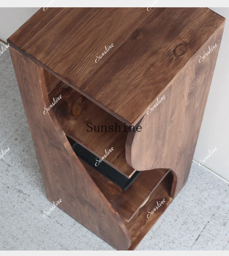 Quiet wind retro square solid wood bookshelf living room creative rotating bookcase FT