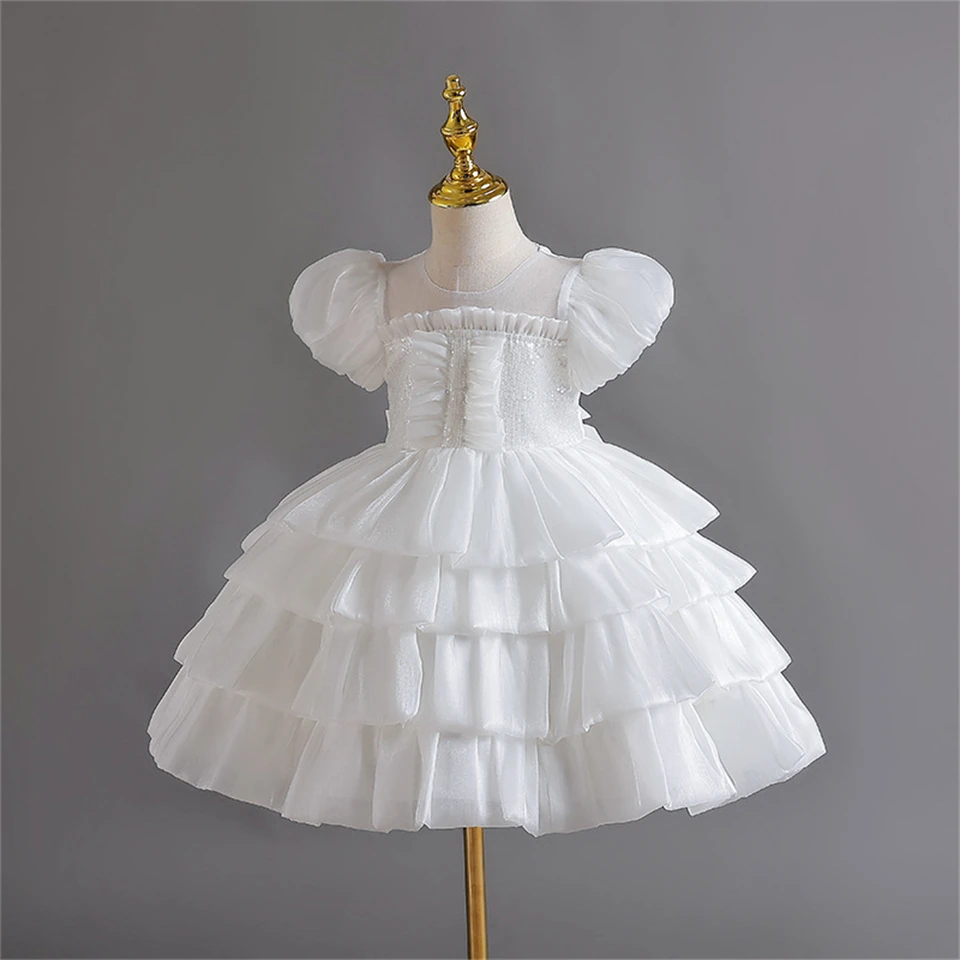 Elegant Girl Tiered Princess Party Dress for Kids Puff Sleeve Stage Performance Concert Prom Formal Occasion Infants Ball Gowns