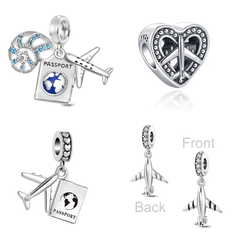 New 925 Sterling Silver Charm Bead Fit Decorative Bracelet Women Pendant For Jewelry Airplane Passport Travel Amulet Dangle Gift