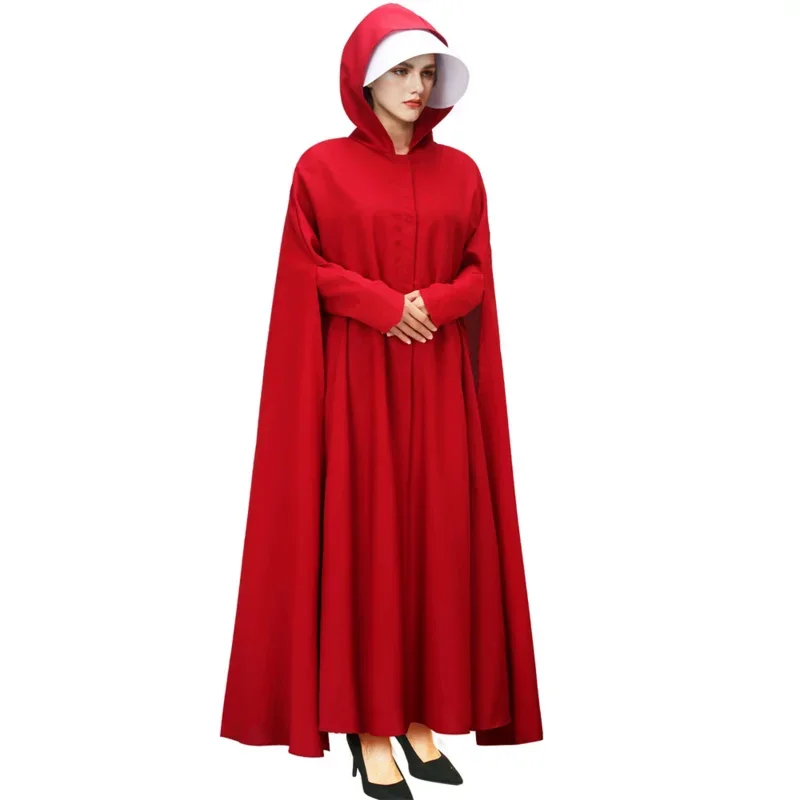 Disfraz de The Handmaid's Tale para mujer, capa de Color rojo, sombrero blanco, accesorios para fiesta de Carnaval y Halloween, novedad de 2024