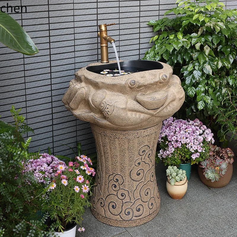 

YXY column type wash basin balcony floor round sink wash basin villa yard creative wash basin