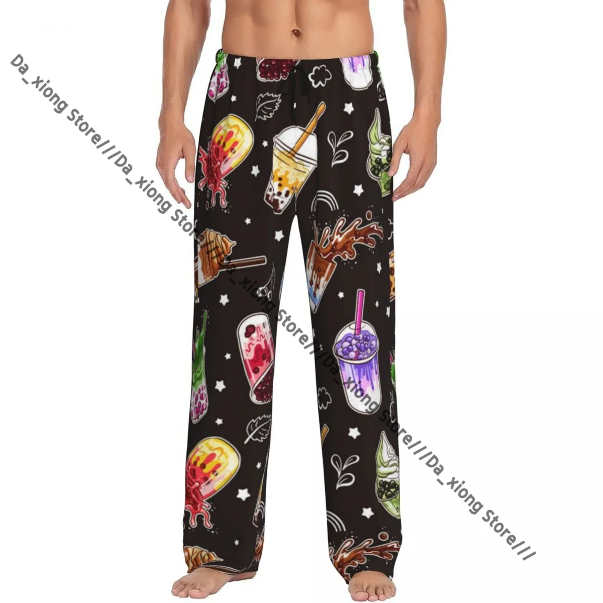 

Мужские повседневные пижамные штаны для сна, пузырьковое молоко, напиток с жемчужными шариками, вкусная сладкая холодная чашка, свободные брюки для отдыха, одежда для сна