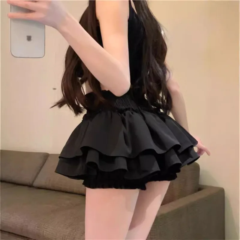 Sweet Feminine Balletcore High Waist Puffy Mini Skirt Layered Ruffle A Line Flared Puffy Cake Short Skirt Girls Street Bottoms