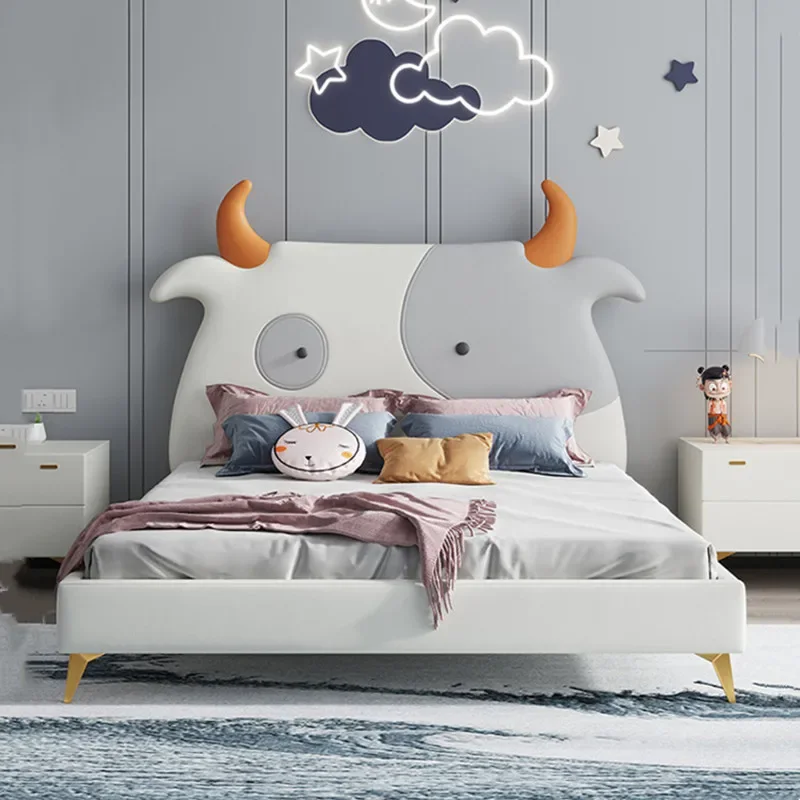 

Baby cow children's bed boy 12 constellation modern simple Internet celebrity single leather bed Taurus girl princess bed