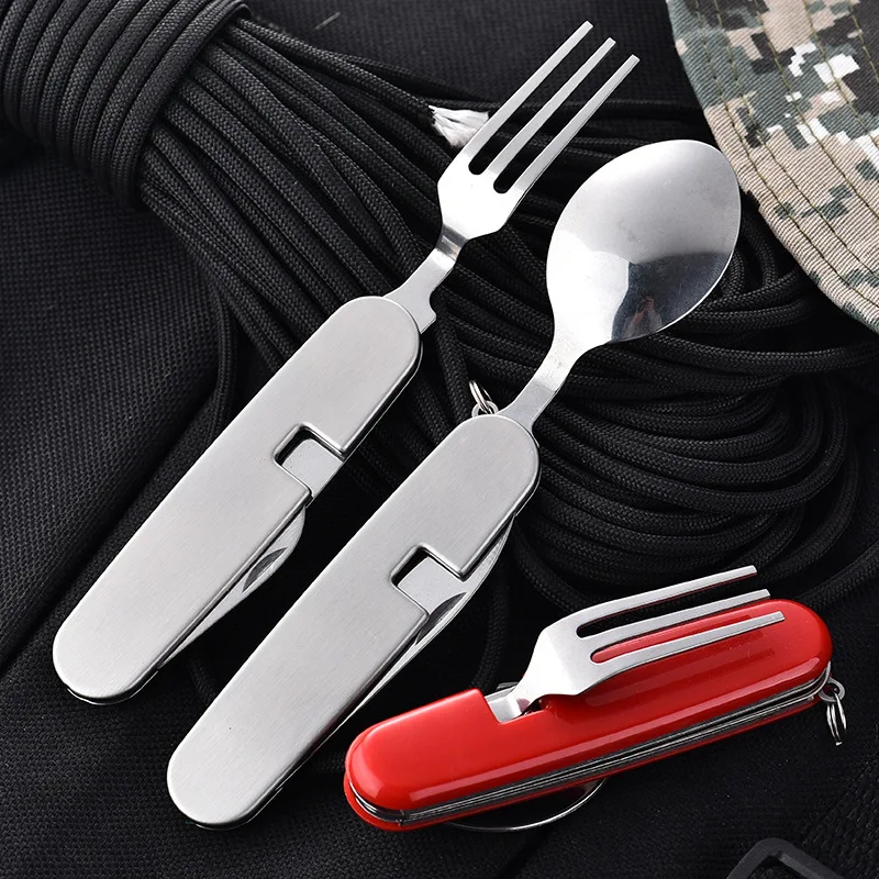 

Newest Multifunctional Outdoor Tableware Stainless Steel Foldable Fork Spoon Knife Picnic Camping Hiking Travelling Dinnerware