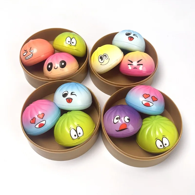 Stress Relief Squeezeable Steamed Bun and Char Siu Bun Emoji PU Slow Rebound Toy for Kids Cute Squishy Toy Sloth  Squishmallow