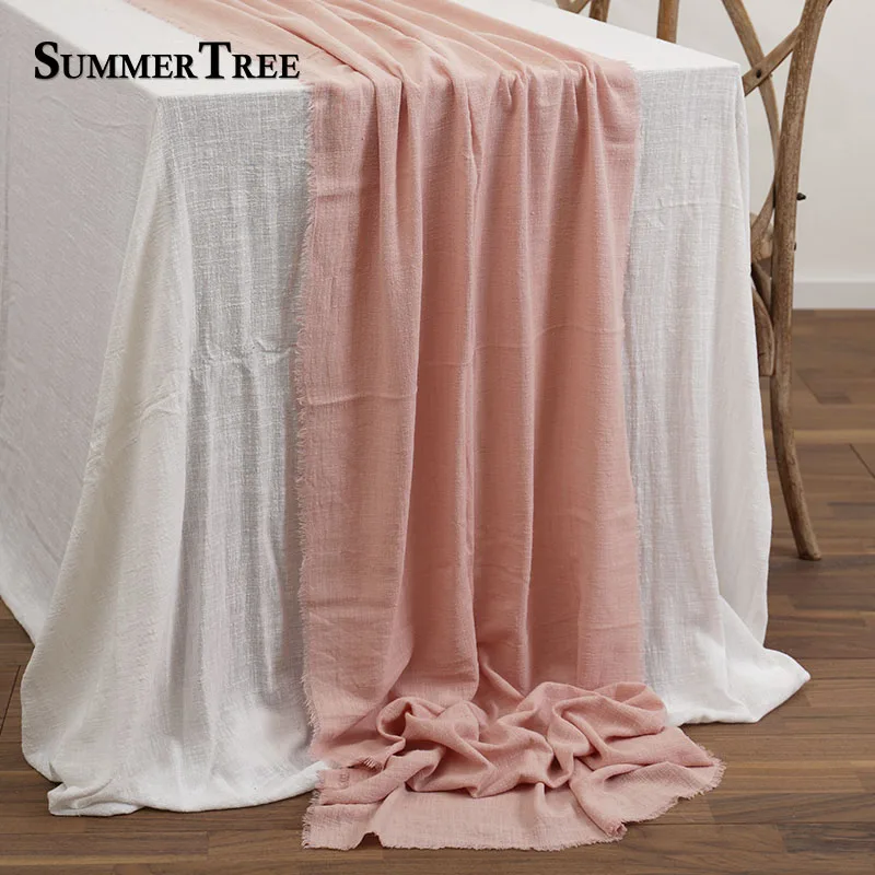 2-8 Meters Vintage Rustic Cotton Gauze Table Runner Retro Burr Texture Perfect for Dining, Kitchen and Wedding Party Decorations