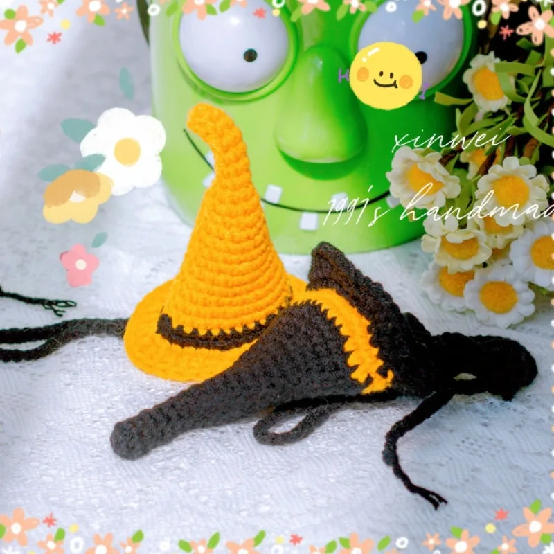 

Ins Hot Selling Knitted Halloween Suit Cat Hat Wizard Hat Photo Props Small Dog Dress Up Halloween Pet Accessories