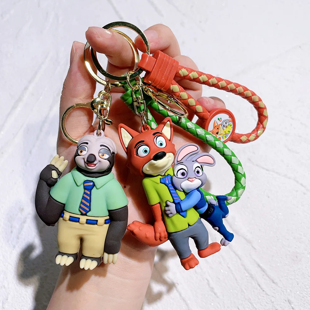 Disney Movie Zootopia Figure Model Toys Keychain Judy Nick Cartoon Cute Keyring Pendant Ornament Charm Small Gifts for Fans