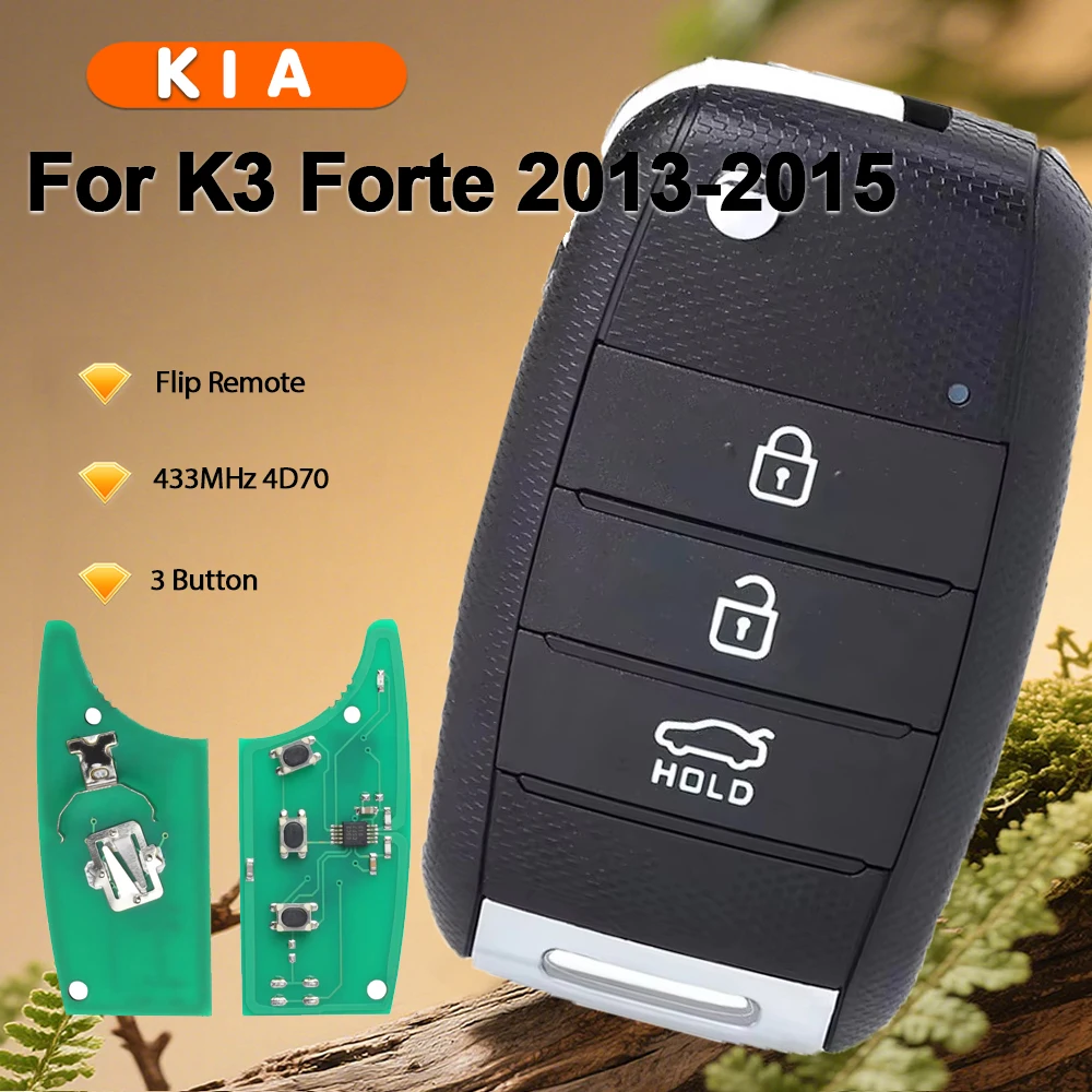 

KEYECU 433MHz 4D70 Chip Flip Remote Key Fob 3 Button for Kia K3 Forte 2013 2014 2015
