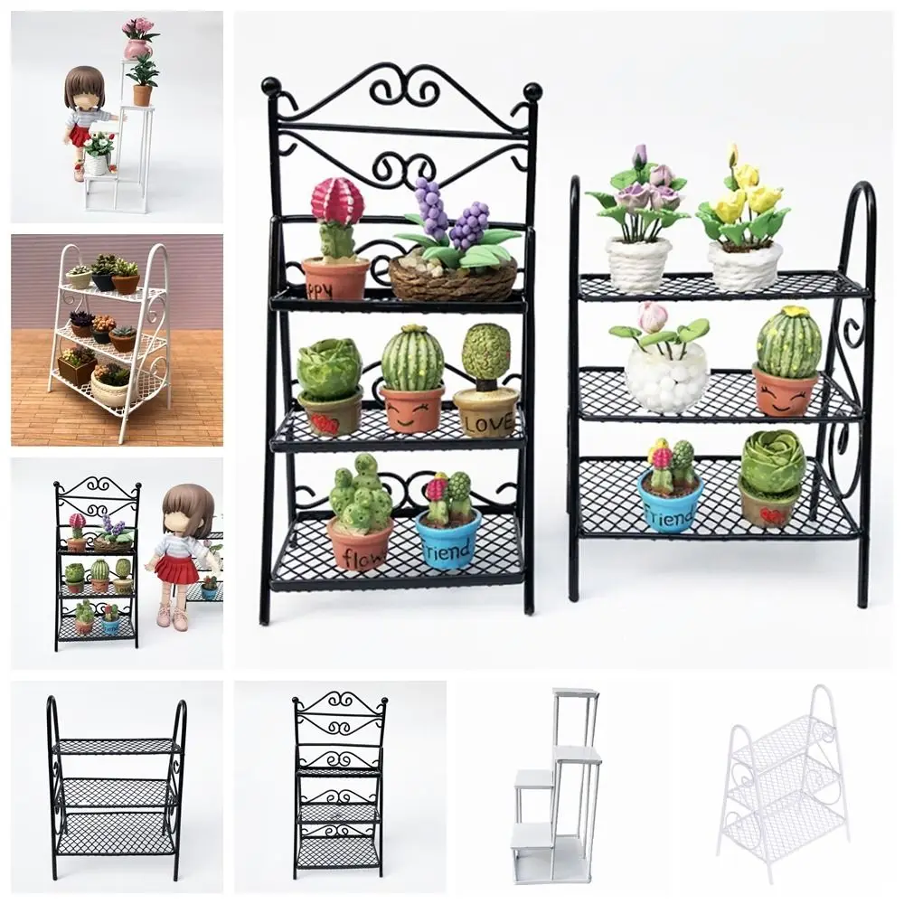 1/12 Dollhouse Flower Stand Miniature Iron Rack Furniture Shoes Shelf Scene Model Fairy Garden Decoration Ornaments Photo Props