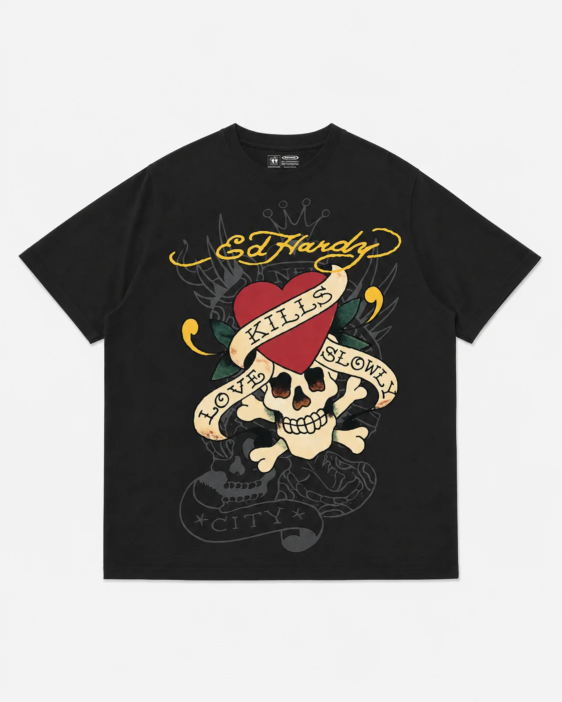 Ed Hardy Skull Red Heart "Love Kills Slowly" Print T-Shirt Unisex Locker Geschnitten Übergroß Harajuku Streetwear Baumwolle Sommer Grafik-T-Shirt – Detail 3