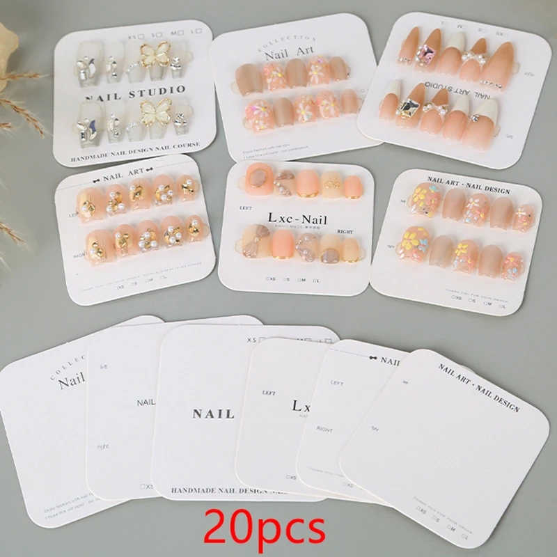 20Sheets Sturdy Paper Double-Sided Press-On Nail Display Cards-Salon/DIY False Nail Swatch/Sample/Design Show Manicure Packaging