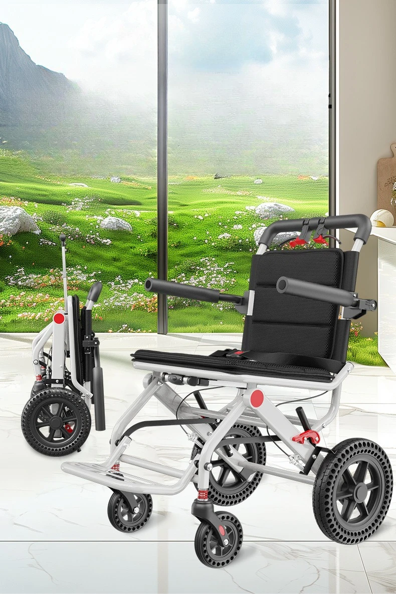 Factory Direct 2026 Top Rated Wheelchair Lightweight Folding Ultra Light Aluminum Alloy Trolley with Storage Basket